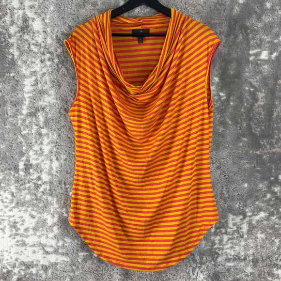 Fenn Wright Manson Plus Size 1X Striped Stretch Scoop Neck Top Orange Pink - Picture 1 of 7
